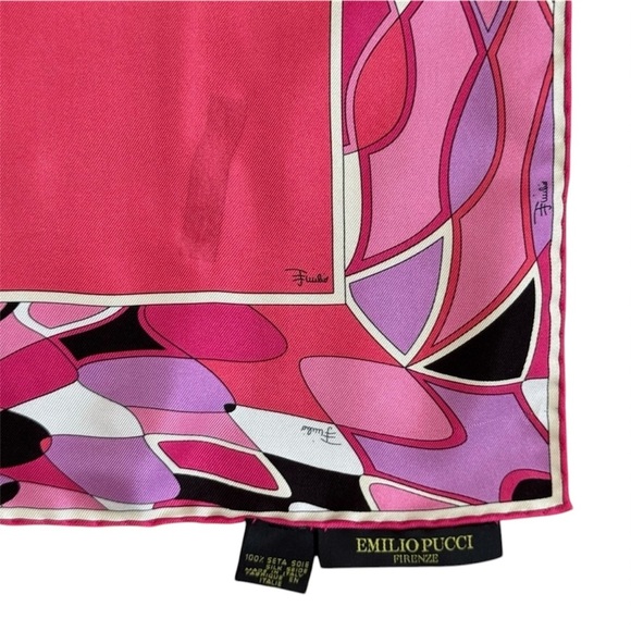 VINTAGE EMILIO PUCCI Silk Pocket Square Pink Geometric Designer Handkerchief - Picture 5 of 6